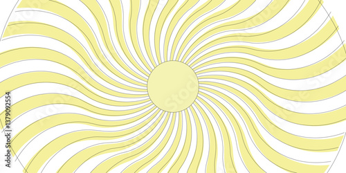 Twirl abstract background yellow and white design. Radial spiral stripes backdrop  Funky ray elements, circle motifs twisted . Swirling radial pattern. Modern seamless retro vintage burst sunrise .