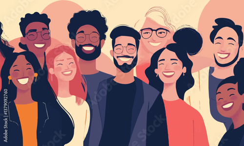 Diverse group of happy people bonding together Generative AI image