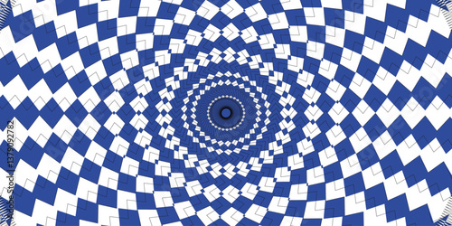 Twirl abstract background blue and white design. Radial spiral stripes backdrop  Funky ray elements, circle motifs twisted . Swirling radial pattern. Modern seamless retro vintage burst sunrise sunbe
