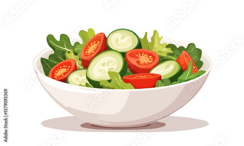 Bowl of fresh salad with cherry tomatoes, cucumbers, and mixed greens, soft natural lighting emphasizing its vibrant colors and healthy appeal