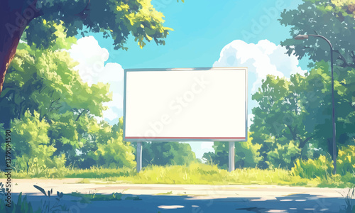 Street public space white signboard or park advertisement for corporate branding or commercial posters outdoors