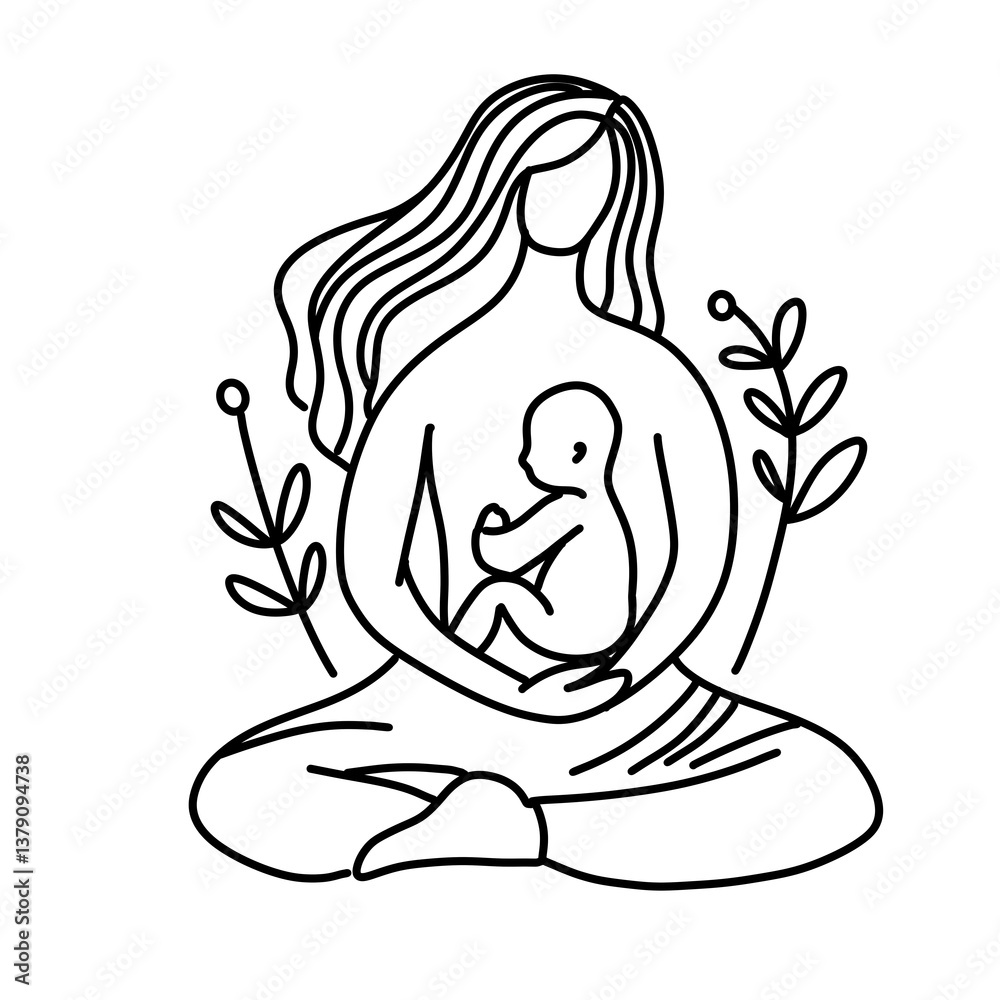 Obraz premium Motherhood mother baby child line art png 