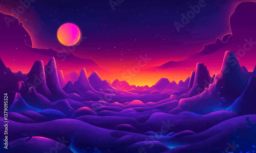 Vibrant cosmic landscape with stars and glowing particles.