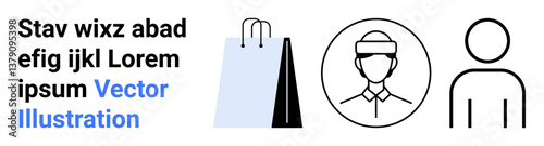 Shopping bag with simple avatar icons for user profile and business branding. Ideal for e-commerce, retail, profile setup, business presentation, branding elements, avatars, simple landing page