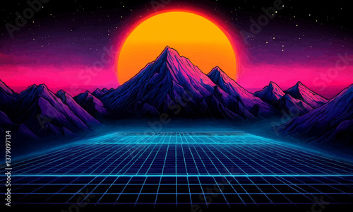 Synthwave Mountain Landscape
