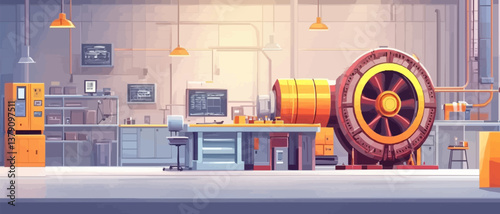 Turbine shop of energy power generation station. Disassembled turbine for repair and inspection.