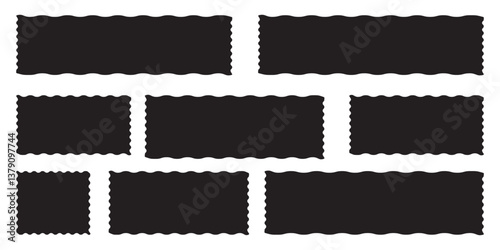 Set of frames with zigzag edge, scallop edge shape. Rectangle shape frame with zigzag edge. zigzag frame.