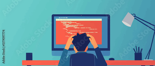 Warning alert of hacker attack, system error or security breach on computer
