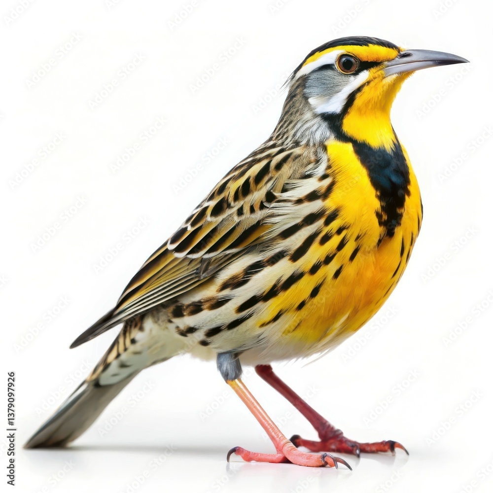 An Eastern Meadowlark bird isolated on a white background, showing off its striking yellow plumage An Eastern Meadowlark bird isolated on a white background, showing off its striking yellow plumage
