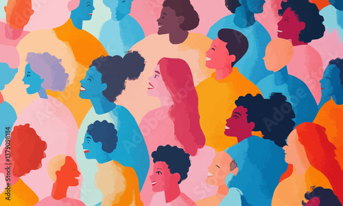 Diverse group of happy people bonding together Generative AI image