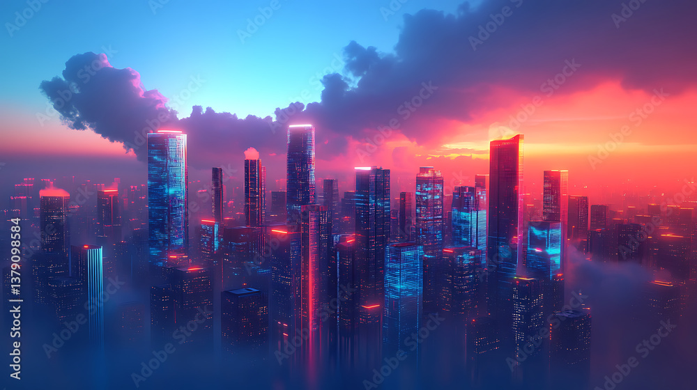 Fototapeta premium Smart city cloud computing concept, ai