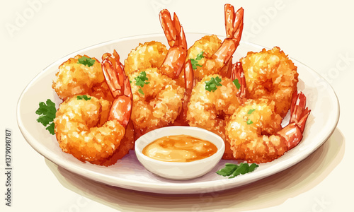 Shrimps or fried prawns that look delicious isolated against a crisp background.