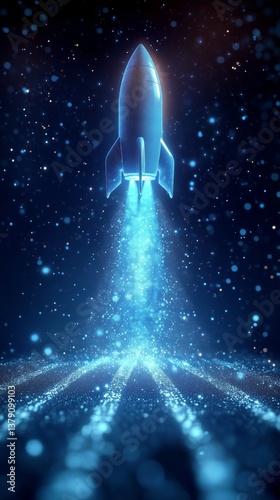 Rocket Launches Into the Night Sky, Leaving a Trail of Bright Blue Particles ...