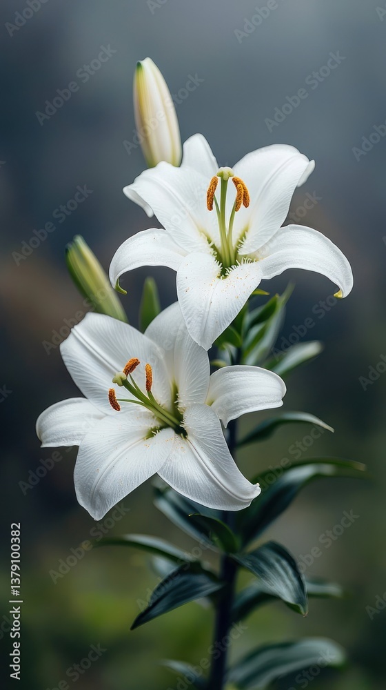 Fototapeta premium Two elegant white lilies in soft focus
