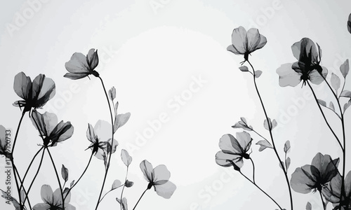 Artistic hand-drawn black ink floral patterns on a clean white background, detailed botanical elements creating elegance