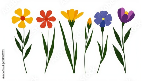 Wallpaper Mural Colorful collection of bouquet flowers with distinct shapes and vibrant hues displayed on a plain background Torontodigital.ca