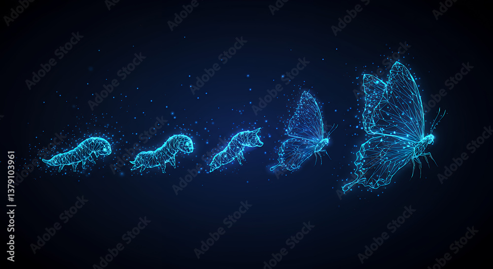 custom made wallpaper toronto digitalButterfly Evolution: Digital Transformation, Growth, and Metamorphosis. Blue Abstract Art.