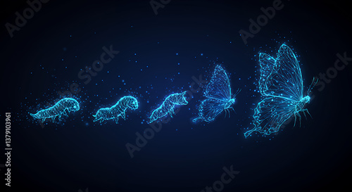 Butterfly Evolution: Digital Transformation, Growth, and Metamorphosis. Blue Abstract Art.