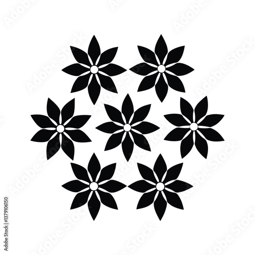 A collection of black and white floral silhouettes, each uniquely 6