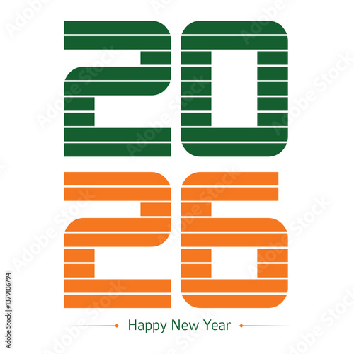 Happy new year 2026 design with colorful truncated number illustrations.