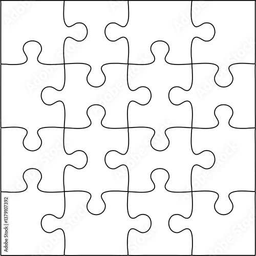 16-piece jigsaw puzzle template, transparent background, high resolution.