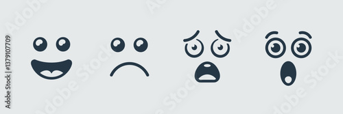 Minimalist vector illustration of four facial expression icons – Suitable for mood tracking apps, psychology studies, or emotional intelligence content.