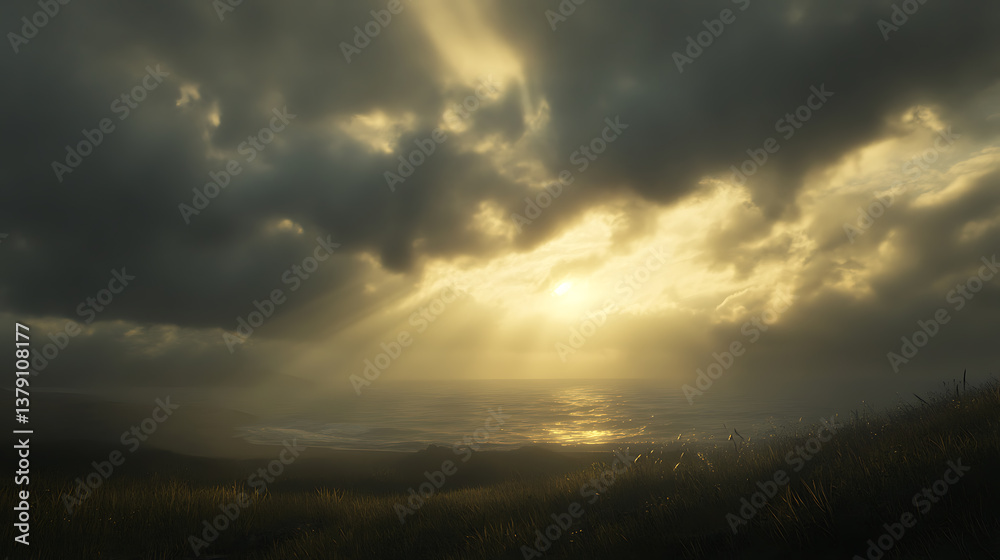 Sunlight struggling to break through heavy clouds, representing moments of hope Sunlight struggling to break through heavy clouds, representing moments of hope