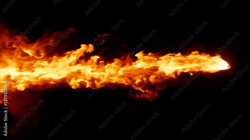 a bright stream of fire extending horizontally against a black background, intense flames captured mid-motion.
a bright stream of fire extending horizontally against a black background, intense flames captured mid-motion.