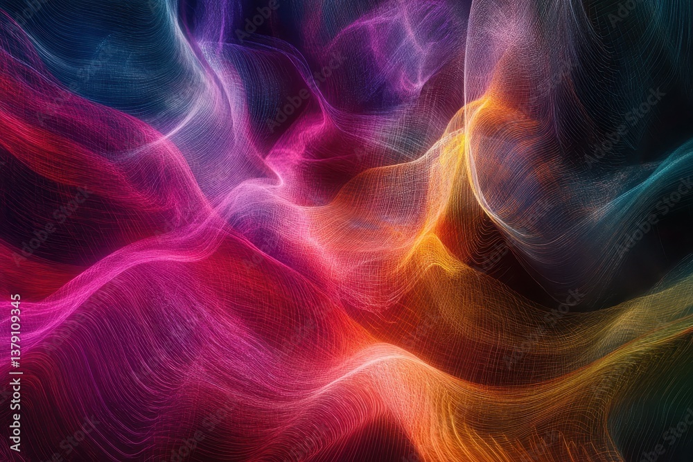 Obraz premium Abstract representation of a colorful wave pulsating in the dark creating a mesmerizing visual pattern Data streams flowing through a network topology .