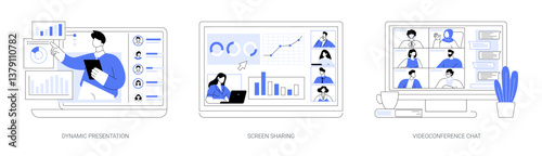 Meeting management isolated cartoon vector illustrations set.