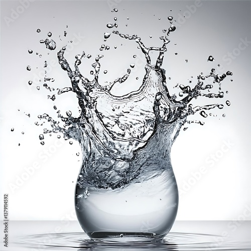 plash effect of water,  white background  photo