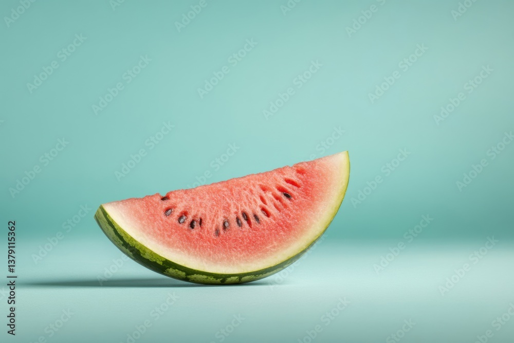 Bright and juicy watermelon slice against a serene turquoise background perfect for summer refreshment