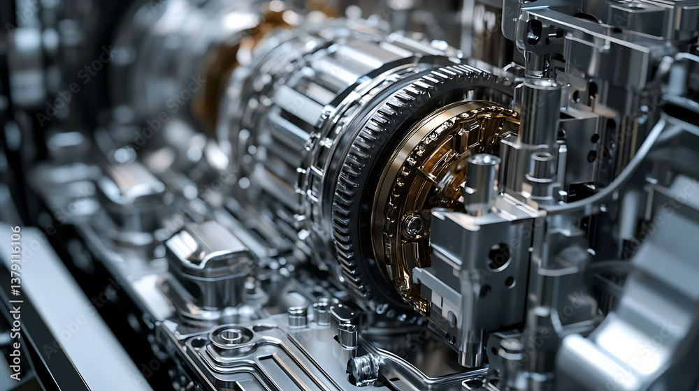 Mechanism of an automatic car gearbox, close-up Mechanism of an automatic car gearbox, close-up