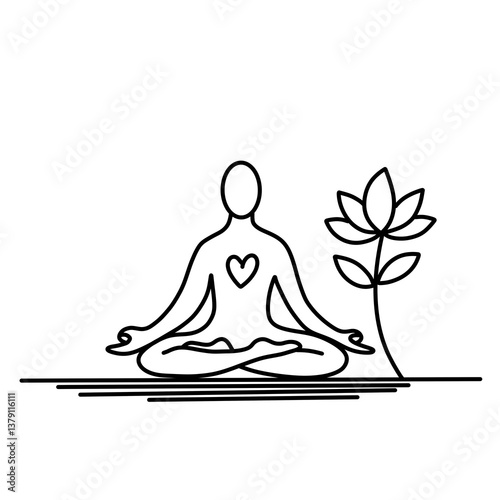 Mental Health line art meditation lotus flower png 