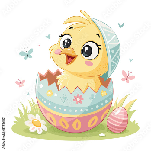 Festive Chick in Decorated Easter Egg