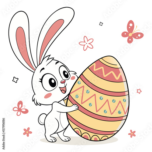 Cartoon Bunny Holding Easter Egg, Happy Easter Day 