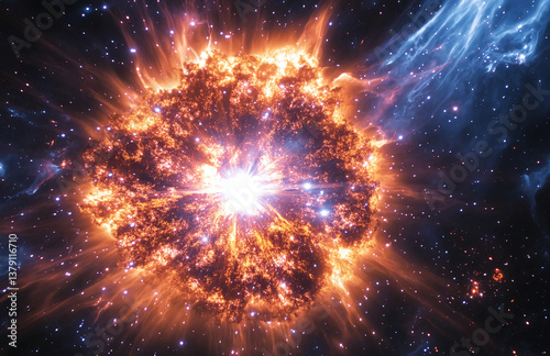 Supernova explosion in deep space cosmic event astronomical nebula galaxy star cluster stellar death view
