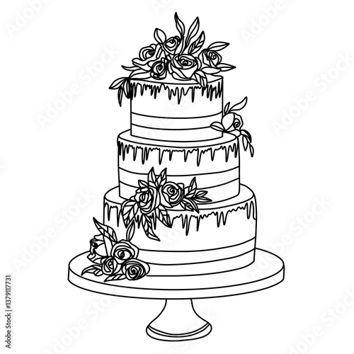 Wedding Line Art Pack wedding cake flowers png 