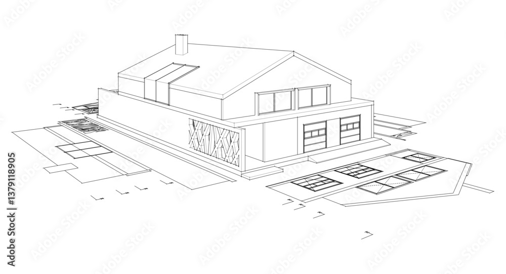 Fototapeta premium residential house plan 3d illustration