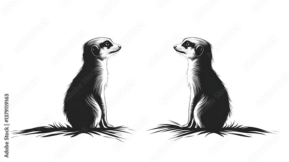 Naklejka premium Meerkat silhouette wild animal vector line art HD photos