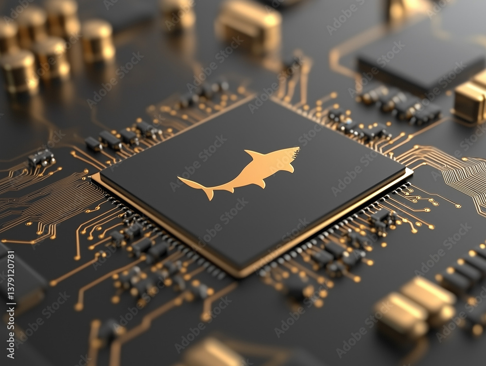 Predatory lending practices symbolized by shark on microchip
