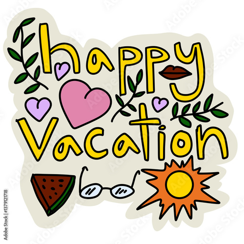 Happy vacation summer sticker design png 