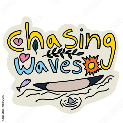 Chasing waves summer sticker design 