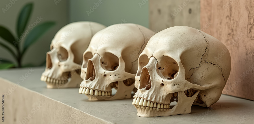 three human skulls in a row three human skulls in a row