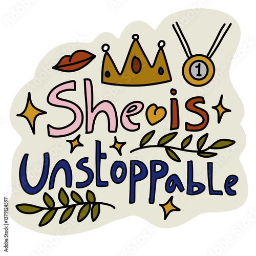She is unstoppable feminist sticker design png 