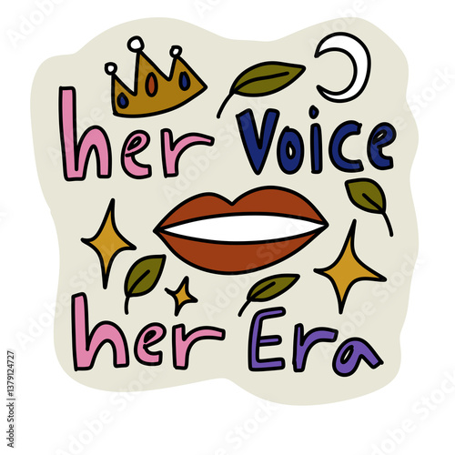 Her voice her era feminist sticker design png 