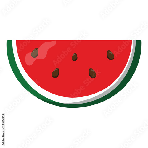 Fresh watermelon slice with red juicy flesh and seeds, ideal for summer food projects, healthy eating visuals, and tropical fruit designs