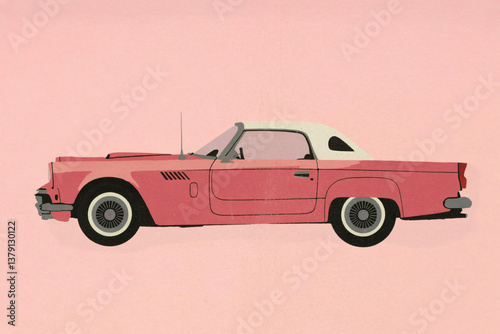 Classic pink Thunderbird with a hardtop roof, isolated, pink background