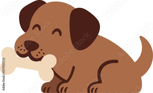 Happy brown dog with a bone in a minimal flat design vector art