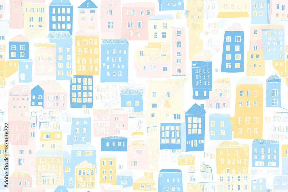 Seamless pattern with houses, kids style Seamless pattern with houses, kids style